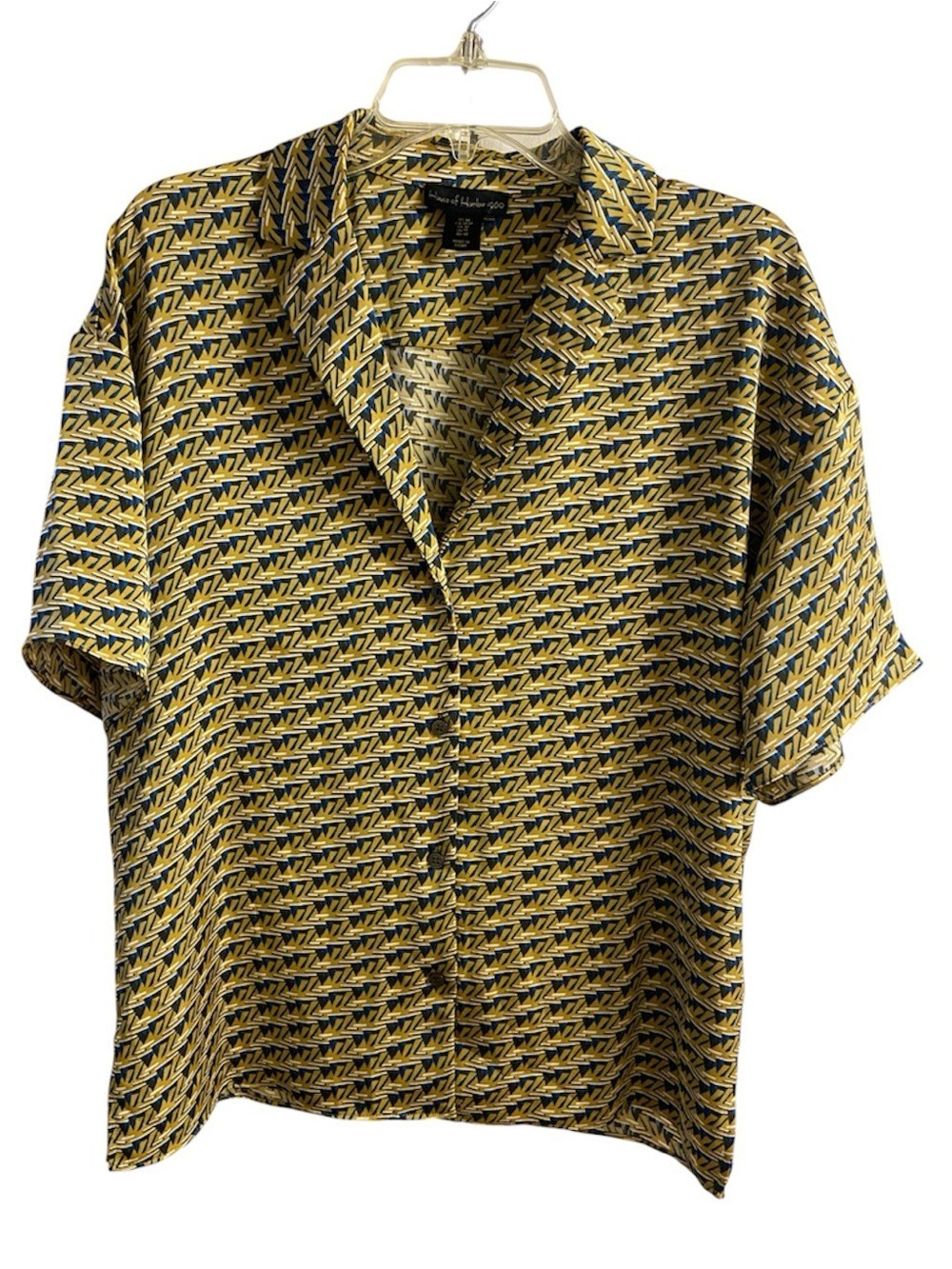 House Of Harlow 1960 Short-Sleeve Button-Down in Mustard Geometric Print M